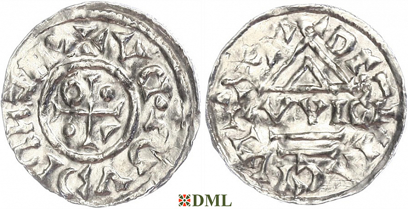 Денарий, Германия, Бавария, Heinrich IV (995-1002), м.д. Regensburg, монетарий WIC, Hahn 1976, 25e3