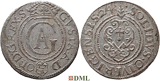 Шиллинг (солид), Швеция, Рига (город), Густав II Адольф (1611-1632), м.д. Рига, минцмейстер Martin Wulff II, 1624 г., Haljak 1467
