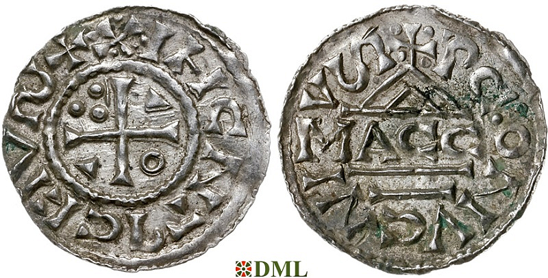Денарий, Германия, Бавария, Heinrich II (1002-1024), м.д. Regensburg, монетарий MΛCCO, Hahn 1976, 27f1