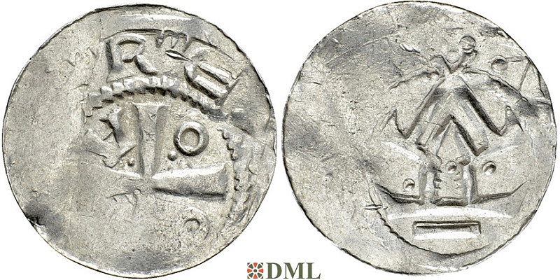 Денарий, Германия, Саксония, Нижняя Саксония , Otto III (983-1002), м.д. Goslar, type OAP