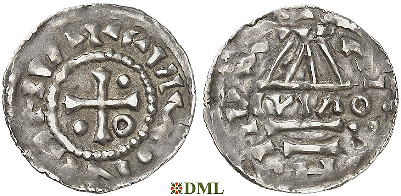 Денарий, Германия, Бавария, Heinrich II (985–995), м.д. Regensburg, монетарий MΛO, Hahn 1976, 22f1