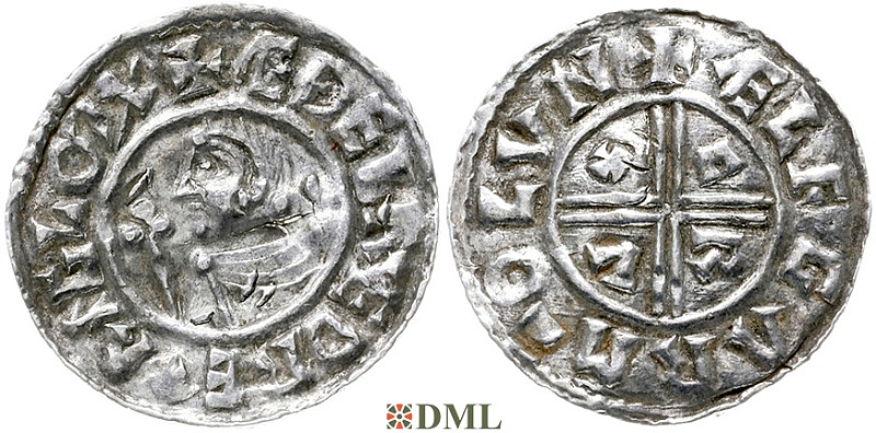 Денарий, Англия, Æthelred II (978-1016), м.д. London, монетарий Ælfgar, North 770