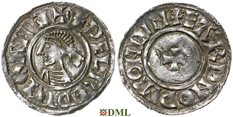 Денарий, Англия, Æthelred II (978-1016), м.д. London, монетарий Eadnoth, North 777