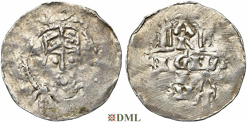 Денарий, Германия, Швабия, Heinrich II (1002-1024), м.д. Strassburg, Dbg. 920