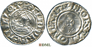 Денарий, Англия, Æthelred II (978-1016), м.д. Canterbury, монетарий Leofstan, North 780