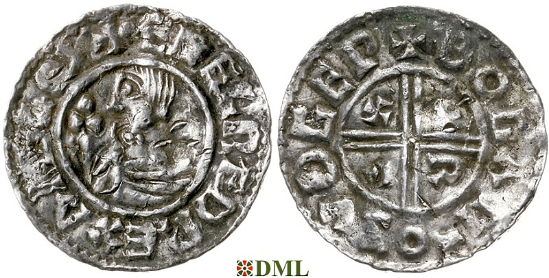 Денарий, Англия, Æthelred II (978-1016), м.д. Southwark, монетарий Boga, North 770