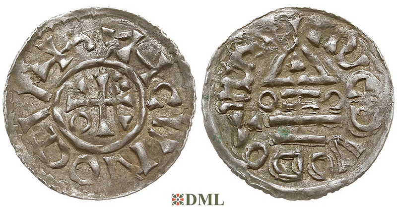 Денарий, Германия, Бавария, Henrich II (1002-1024), м.д. Salzburg, монетарий OZO, Hahn 1976, 89a5