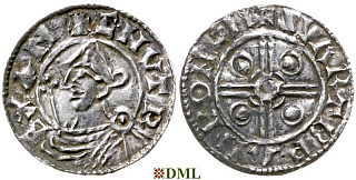 Денарий, Англия, Cnut (1016-1035), м.д. Lincoln, монетарий Svartbrandr, North 787