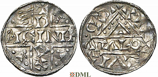 Денарий, Германия, Бавария, Heinrich V (1018-1026), м.д. Regensburg, монетарий ADALO, Hahn 1976, 31a1