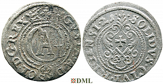 Шиллинг (солид), Швеция, Рига (город), Густав II Адольф (1611-1632), м.д. Рига, минцмейстер Martin Wulff II, 1621 г., Haljak 1465