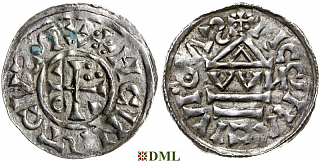 Денарий, Германия, Бавария, Heinrich II (1002-1024), м.д. Regensburg, монетарий OWИ, Hahn 1976, 27j1.1
