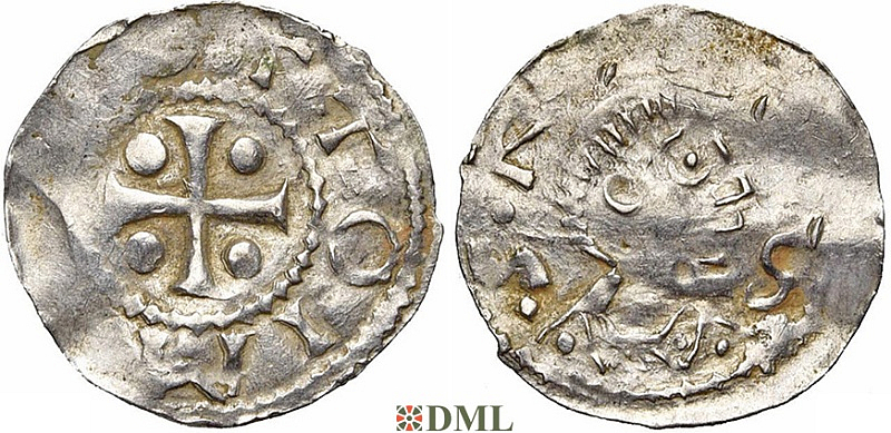 Денарий, Германия, Франкония, Otto III (983-1002), м.д. Wurzburg, Dbg. 856