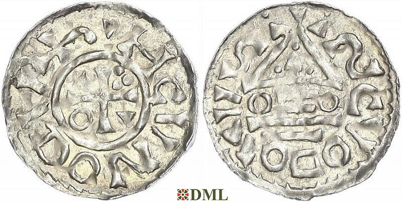 Денарий, Германия, Бавария, Heinrich II (1002-1024), м.д. Salzburg, монетарий OZO, Hahn 1976, 89a5