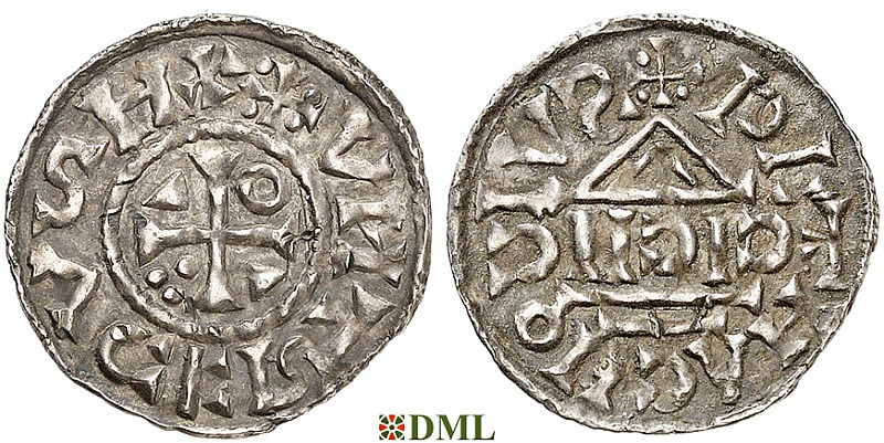 Денарий, Германия, Бавария, Heinrich II (1002-1024), м.д. Regensburg, монетарий CICII, Hahn 1976, 27b1.1