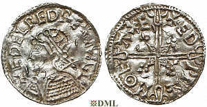 Денарий, Англия, Æthelred II (978-1016), м.д. Exeter, монетарий Eadwine, North 775