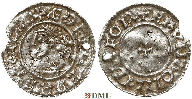 Денарий, Англия, Æthelred II (978-1016), м.д. Lydford, монетарий Bruma, North 777