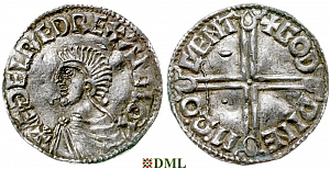 Денарий, Англия, Æthelred II (978-1016), м.д. Canterbury, монетарий Godwine, North 774