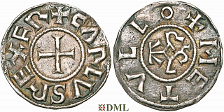 Денарий, Каролинги, Charlemagne (768-814) ou Charles le Chauve (840-877), м.д. Melle