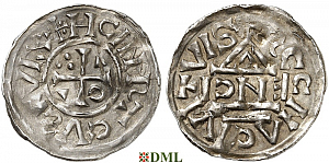 Денарий, Германия, Бавария, Heinrich II (1002-1024), м.д. Regensburg, монетарий ENCI, Hahn 1976, 27d2