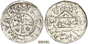 Денарий, Германия, Бавария, Heinrich II (1002-1024), м.д. Regensburg, монетарий MΛCCO, Hahn 1976, 27f1