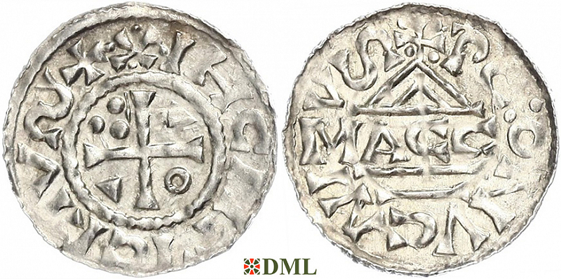 Денарий, Германия, Бавария, Heinrich II (1002-1024), м.д. Regensburg, монетарий MΛCCO, Hahn 1976, 27f1