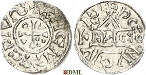 Денарий, Германия, Бавария, Heinrich II (1002-1024), м.д. Regensburg, монетарий EИCO, Hahn 1976, 27d9