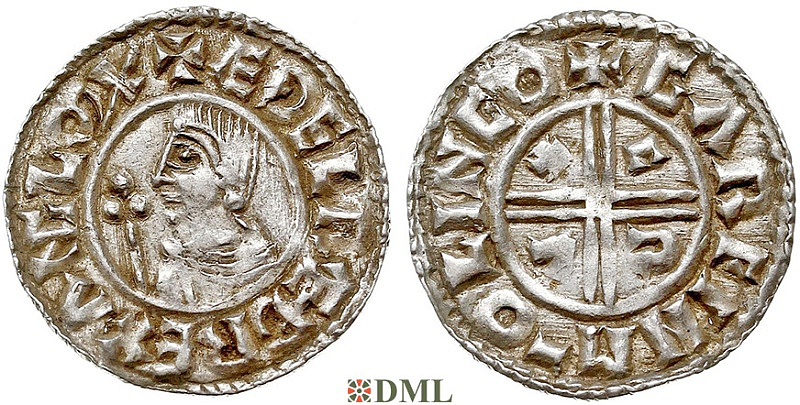 Денарий, Англия, Æthelred II (978-1016), м.д. Lincoln, монетарий Garfin, North 770