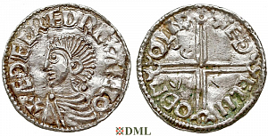 Денарий, Англия, Æthelred II (978-1016), м.д. Lincoln, монетарий Aethelnoth, North 774