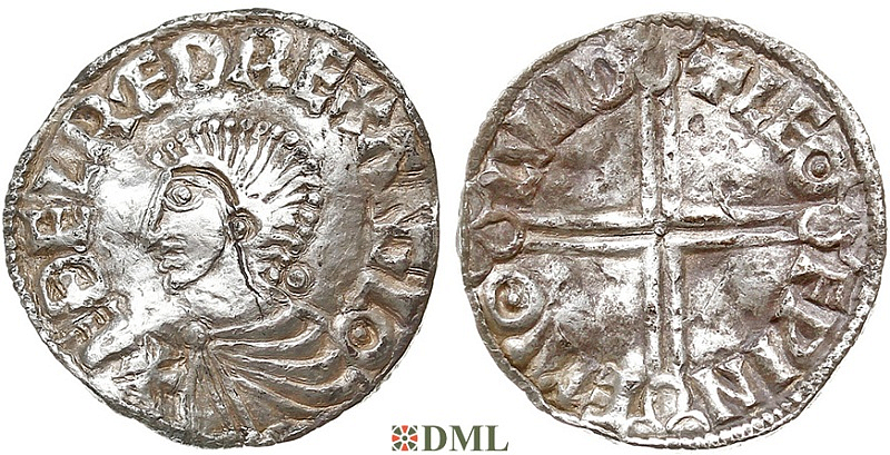 Денарий, Англия, Æthelred II (978-1016), м.д. London, монетарий Leofwine, North 774