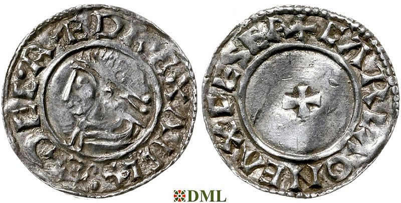 Денарий, Англия, Æthelred II (978-1016), м.д. Exeter, монетарий Carla, North 777