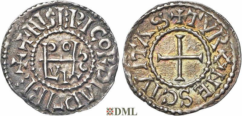 Денарий, Каролинги, ouis II le Bègue (877-879) ou Louis III (879-882), м.д. Tours