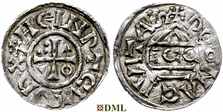 Денарий, Германия, Бавария, Heinrich II (1002-1024), м.д. Regensburg, монетарий ECCO, Hahn 1976, 27c1.1