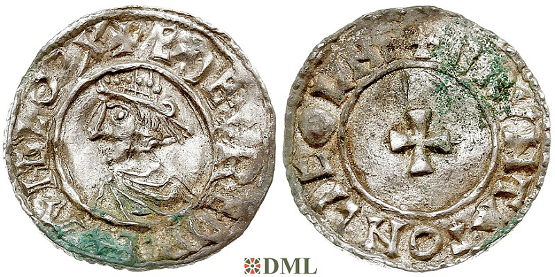 Денарий, Англия, Æthelred II (978-1016), м.д. Lincoln, монетарий Bruntan, North 777