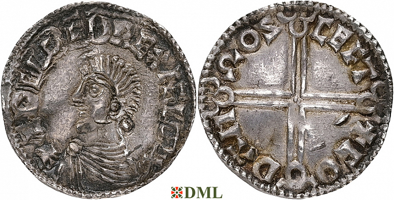 Денарий, Англия, Æthelred II (978-1016), м.д. Shaftesbury, монетарий Goda, North 770