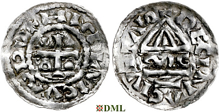 Денарий, Германия, Бавария, Heinrich II (955-995), м.д. Regensburg, монетарий ∾IC, Hahn 1976, 22g1.3