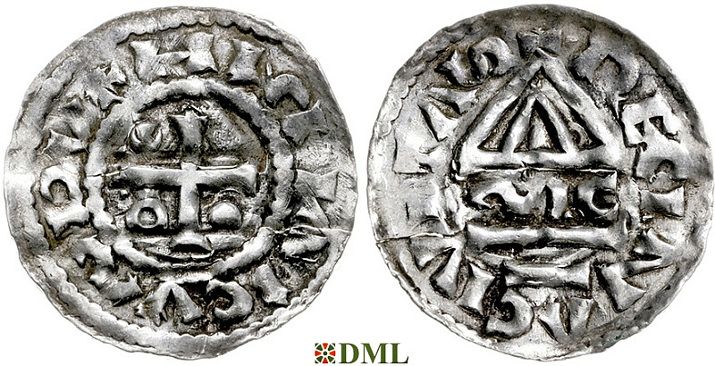 Денарий, Германия, Бавария, Heinrich II (955-995), м.д. Regensburg, монетарий ∾IC, Hahn 1976, 22g1.3