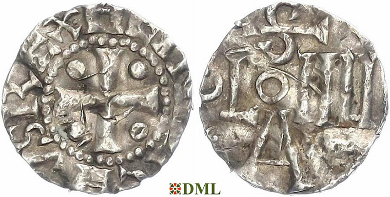 Денарий, Германия, Нижняя Лотарингия, Heinrich II (1002-1024), м.д. Koln, Dbg. 345