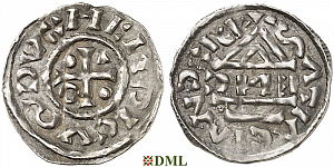 Денарий, Германия, Бавария, Heinrich IV (995-1002), м.д. Regensburg, монетарий EИC, Hahn 1976, 25c6
