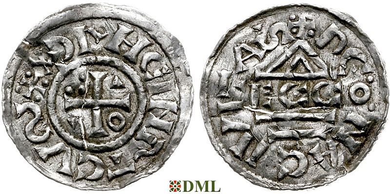 Денарий, Германия, Бавария, Heinrich II (1002-1024), м.д. Regensburg, монетарий ECCO, Hahn 1976, 27c1.1