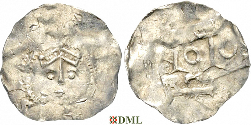 Денарий, Германия, Нижняя Лотарингия, Heinrich II (1002-1024), м.д. Tiel, Ilisch 2000, 3.4