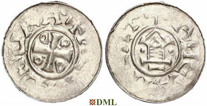 Денарий, Германия, Саксония, Otto III (983-1002), м.д. Goslar, type OAP