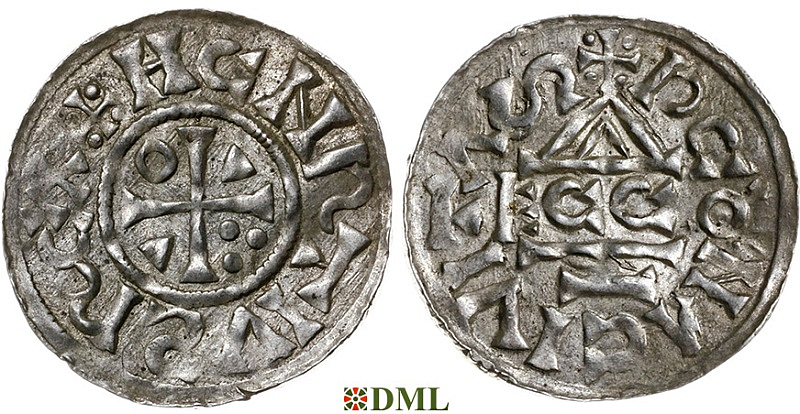 Денарий, Германия, Бавария, Heinrich II (1002-1024), м.д. Regensburg, монетарий ECCO, Hahn 1976, 27c1.3