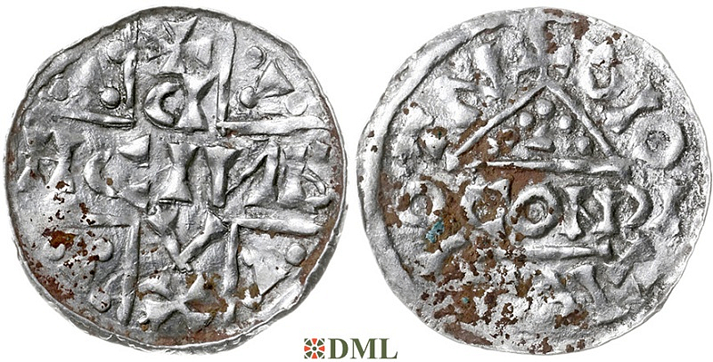 Денарий, Германия, Бавария, Heinrich V (1004-1026), м.д. Regensburg, монетарий CONR, Hahn 1976, 31c1.2