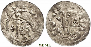 Денарий, Германия, Саксония, Adalbert (1043-1072), м.д. Bremen, Dbg. 1777
