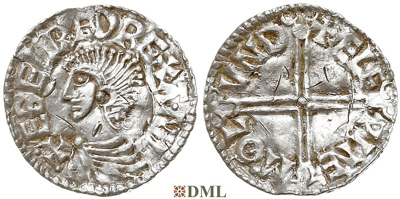 Денарий, Англия, Æthelred II (978-1016), м.д. London, монетарий Aelfwine ?, North 774