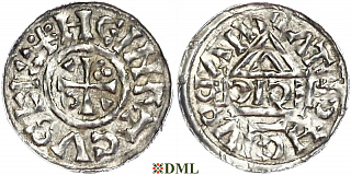 Денарий, Германия, Бавария, Heinrich II (1002-1024), м.д. Nabburg, монетарий ECIC, Hahn 1976, 74b1