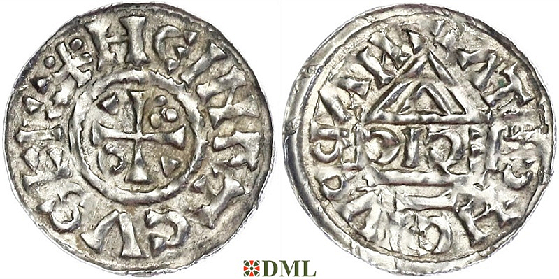 Денарий, Германия, Бавария, Heinrich II (1002-1024), м.д. Nabburg, монетарий ECIC, Hahn 1976, 74b1