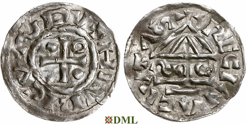 Денарий, Германия, Бавария, Heinrich II (955-995), м.д. Regensburg, монетарий SIC, Hahn 1976, 22g1.4