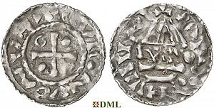 Денарий, Германия, Бавария, Heinrich II (985–995), м.д. Regensburg, монетарий MΛO, Hahn 1976, 22f1