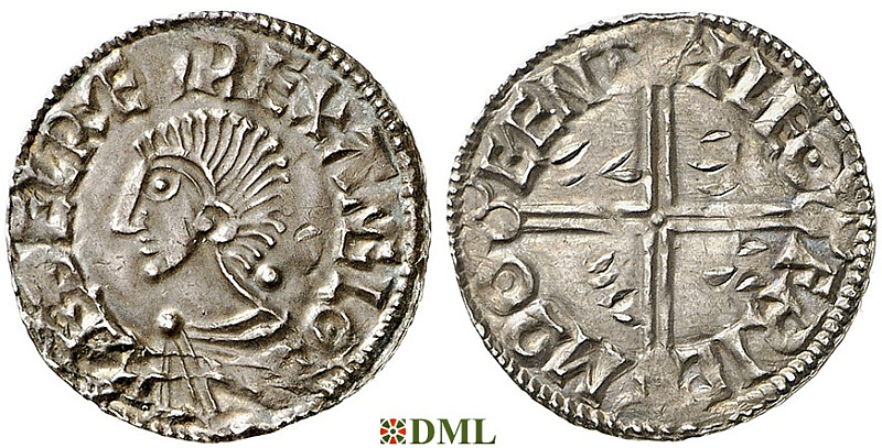 Денарий, Англия, Æthelred II (978-1016), м.д. Canterbury, монетарий Leofric, North 774